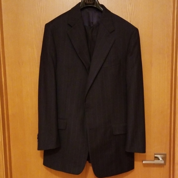 Softest Dark Blue w Purple Pinstripe Wool Suit 40L - Picture 2 of 8